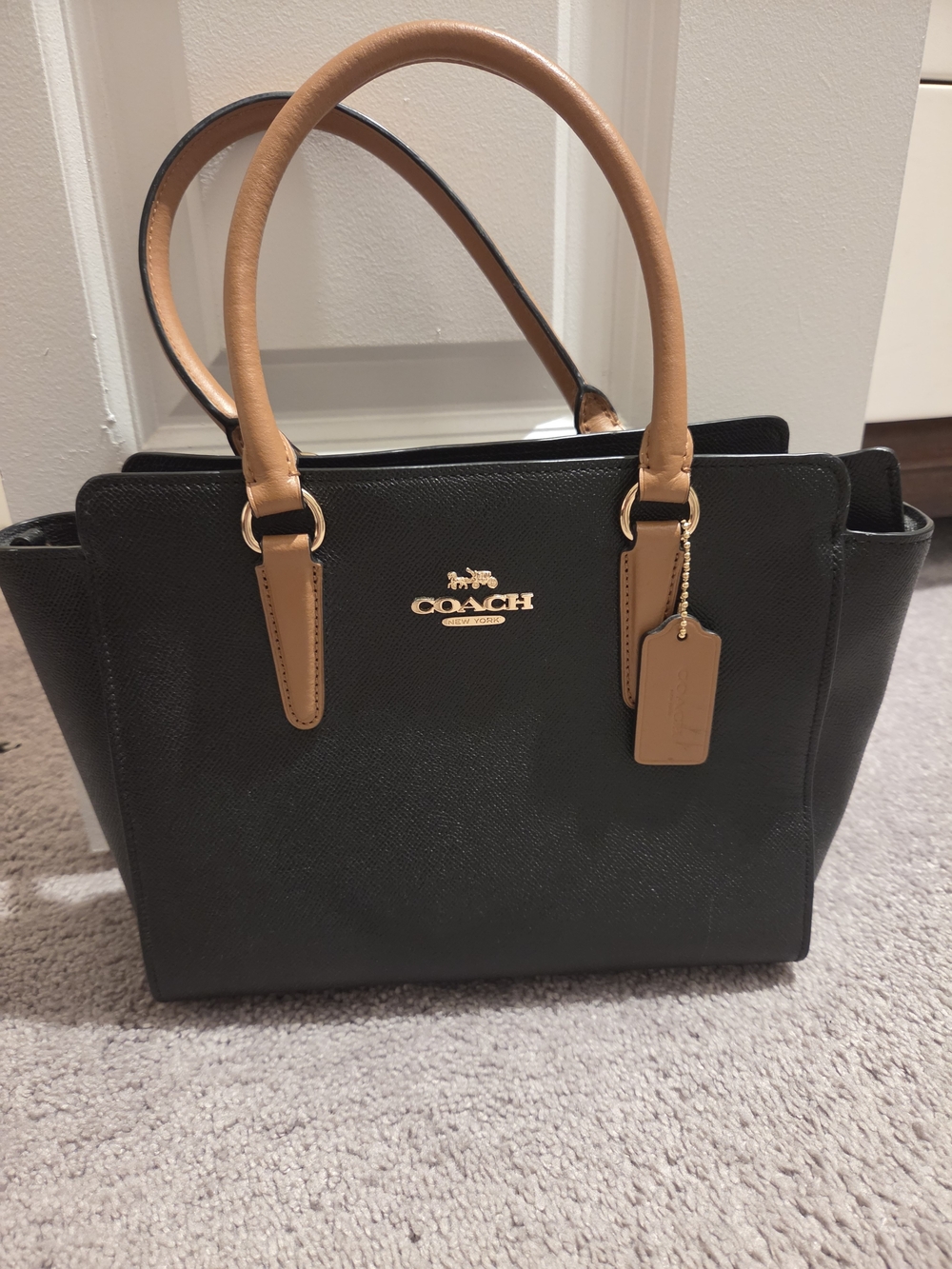 Coach Black Satchel with Tan Handles and Trim